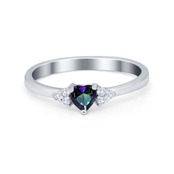 Engagement Heart Promise Ring Round Simulated Rainbow CZ 925 Sterling Silver